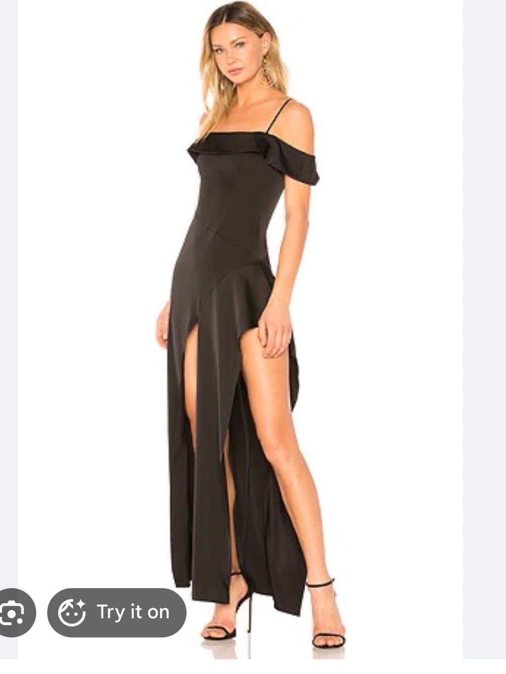 NBD Black Off-Shoulder High-Slit Maxi Dress